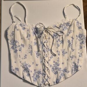 Garage White and Blue Floral Corset
